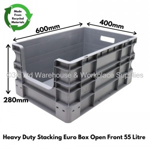 Heavy Duty Stacking Euro Box 60cm 55 Litre Open Front